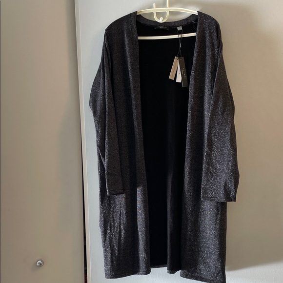 T Tahari Sweaters - Tahari Black/Silver Shimmer Kimono Cardigan